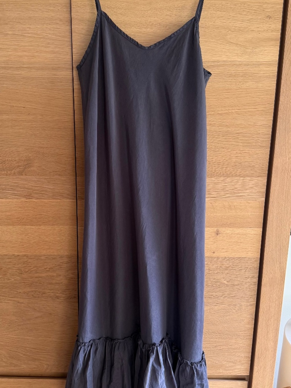 HOMEFROCKS Plum-Colored Sateen Cotton Dress with Bottom Ruffle